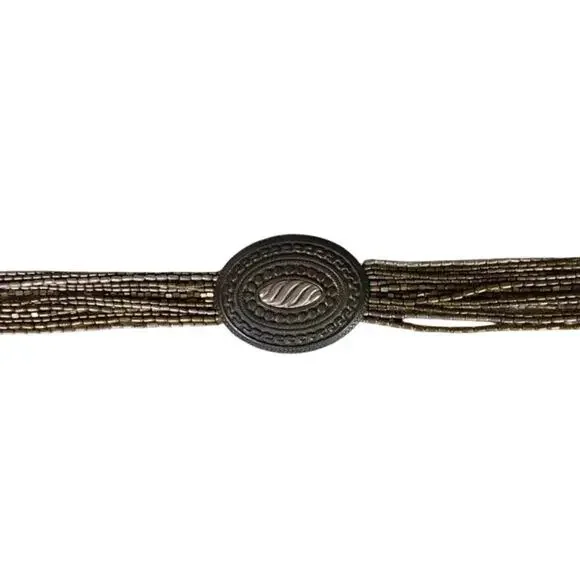 Chico’s Pewter Beaded Strand Chain Belt | Statement Oval Medallion - Picture 5 of 6